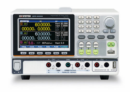 GW-INSTEK GPP-6030 385 W three-channel programmable DC power supply. 0-60 V/0-3A, 0-60 V/0-3A, 1.8 V/2.5 V/3.3V/5 V-5 A