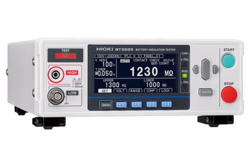 Hioki Battery Insulation Tester, with Break Down Detection (BDD) and Contact Check function, use in combination with Test Leads L2130 and L2131 for benchtop testing, use in combination with L2132 and L2133 for production line testing