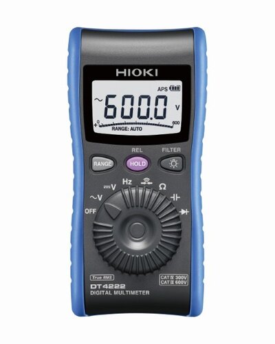 Hioki DT4223 Pocket digital multimeter with True RMS, AC and DC voltage with automatic AC/DC detection, resistance, frequency, continuity, voltage detection function, 6000 count display, CAT III 600 V, CAT IV 300 V