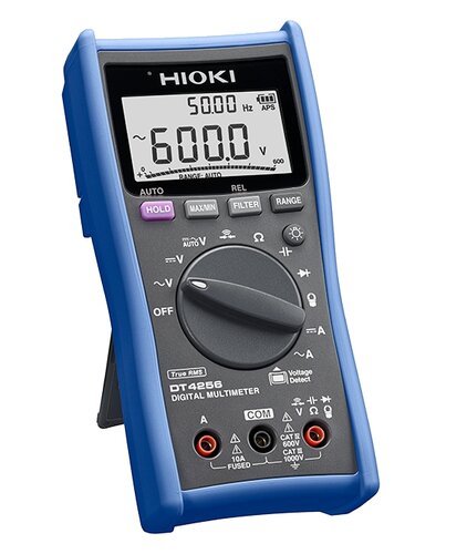 Hioki DT4256 General Purpose Digital Multimeter, 10A direct input with ranges down to 60mA, AC current measurement with clamp-on probe, frequency, capacitance, true RMS, 6000 count display, CAT III 1000V, CAT IV 600V