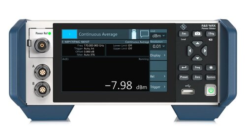 R&S NRX Power Meter. Base unit for NRP and NRT power sensors. 2 NRP sensor connectors; 1 channel; 5\' touch display; USB and LAN interface