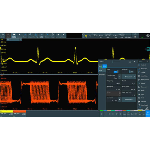 R&S MXO5-B6 Arbitrary Waveform Generator with 14 bit resolution, 2 analog channels, 100 MHz bandwidth, 40 Mpts/Ch memory, 500 MSa/s sampling rate (software license)