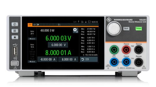 R&S NGU201COM Two-quadrant source measure unit, 0 V to 20 V, max. ±8 A, max. 60 W, electronic load (max. 20 V/8 A/60 W), USB/LAN, digital trigger, analog input and battery simulation