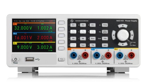 R&S NGC103 Three-channel power supply, 0 V to 32 V, max. 3 A per channel, max. 100 W total, USB/LAN interface