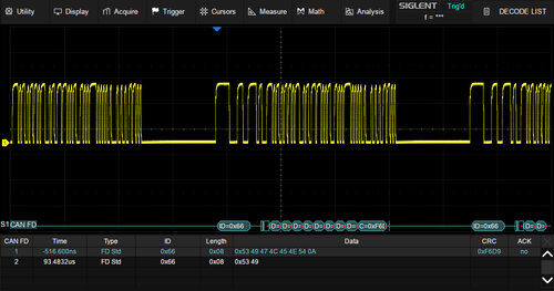 Siglent SDS5000L-CANFD CAN FD trigger & decode (software)